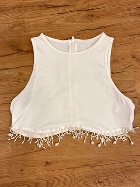 SHEIN White Pearl-Trim Crop Tank